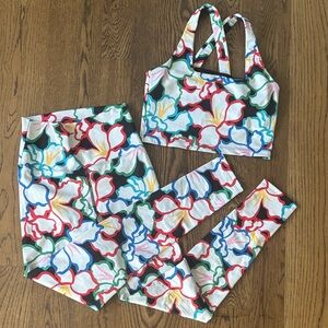 Beach Riot SET 2 Sports Bra Leggings High Top Floral Print Activewear Great